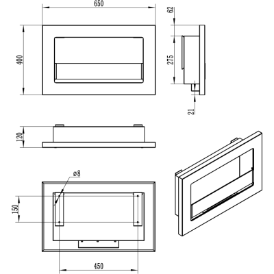 Biokominek 650x400 Slim Czarny z szybą