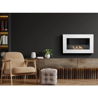 Biokominek wiszący z szybą 650x400 Box biały strukturalny mat