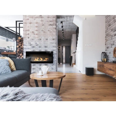 Biokominek wiszący z szybą 900x400 czarny połysk