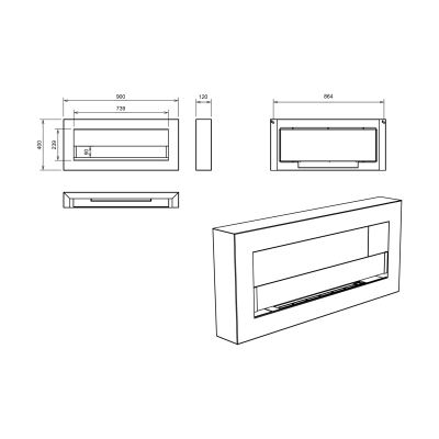 Biokominek wiszący z szybą 900x400 Box biały strukturalny mat