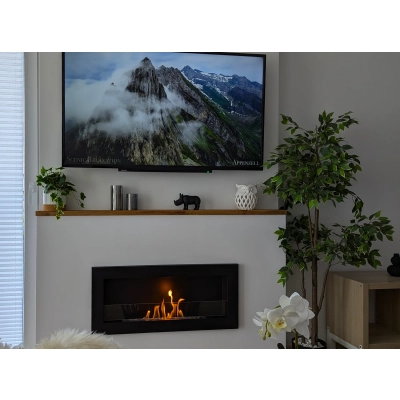Biokominek 900x400 SLIM Czarny strukturalny z szybą 90x40x12cm