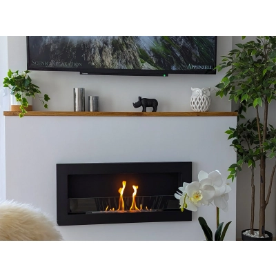 Biokominek 900x400 SLIM Czarny strukturalny z szybą 90x40x12cm