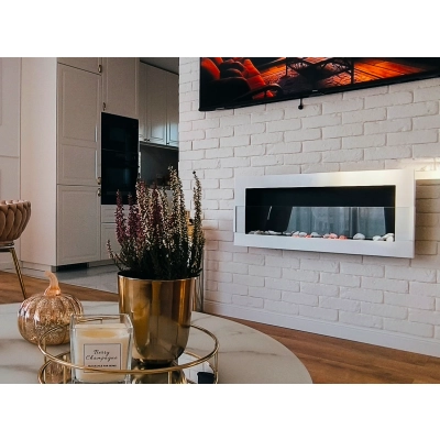 Biokominek 900x400 z szybą Biały Połysk