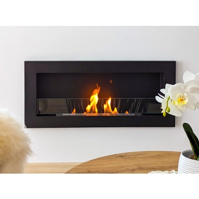 Biokominek 900x400 SLIM Czarny strukturalny z szybą 90x40x12cm