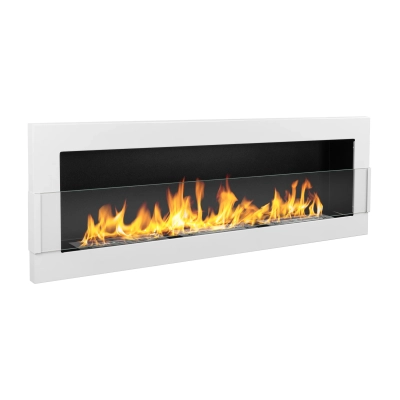 Biokominek wiszący 1200x400 biały połysk z szybą
