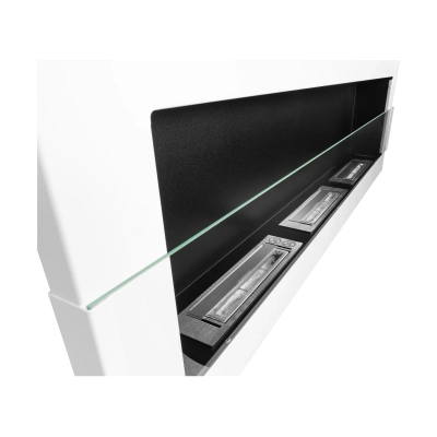 Biokominek wiszący 1200x400 biały połysk z szybą