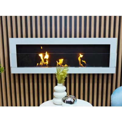 Biokominek wiszący 1200x400 biały połysk z szybą