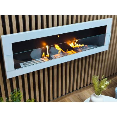 Biokominek wiszący 1200x400 biały połysk z szybą