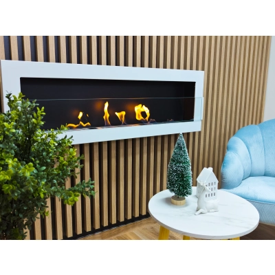 Biokominek wiszący 1200x400 biały połysk z szybą