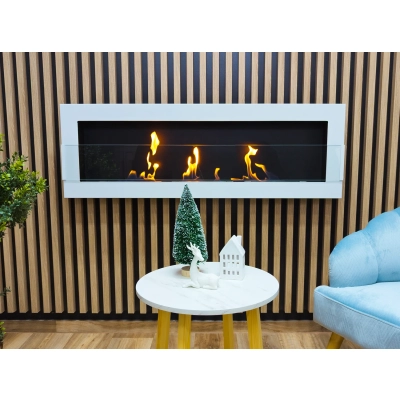 Biokominek wiszący 1200x400 biały połysk z szybą
