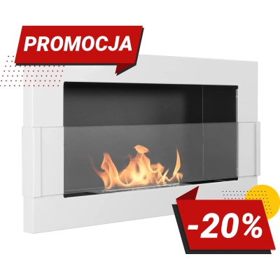 Biokominek wiszący z szybą  650x400 biały połysk