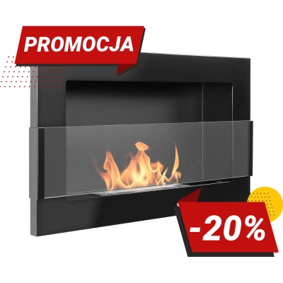 Biokominek wiszący z szybą  650x400 czarny połysk