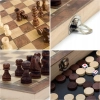 Szachy Drewniane Warcaby Backgammon 3W1 Zestaw Szachy Woody