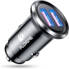 FLOVEME Ładowarka samochodowa USB podwójny port QC3.0, 36 W/6 A, mini metalowa do zapalniczki samochodowej ze światłem LED