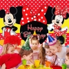 Tło Mickey Minnie, tło fotograficzne Mickey Minnie, Mickey zdjęcie tło dekoracja na przyjęcie urodzinowe kreskówka mysz tło motyw Minnie czerwone tło