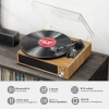 Gramofon winylowy z wbudowanym głośnikiem stereo, 3 prędkości 33/45/78 obr./min, wyjście RCA, wejście AUX, kolor drewna