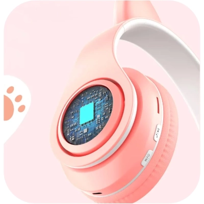 SŁUCHAWKI DLA DZIECI KOCIE USZY SKŁADANE BEZPRZEWODOWE BLUETOOTH 5.0 SD JACK LED RGB