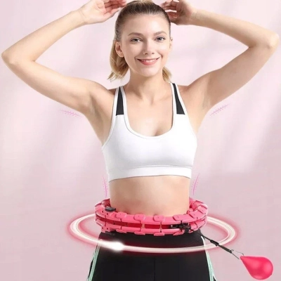 Polecamy - Hula Hop Masujące Z Obciążeniem Odchudzające Obciążnikiem Smart Z Wypustkami Hulahop Różowe HIT + Plan Ćwiczeń na 4 tygodnie Gratis