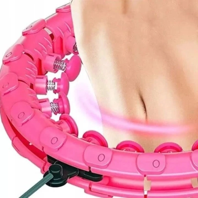 Polecamy - Hula Hop Masujące Z Obciążeniem Odchudzające Obciążnikiem Smart Z Wypustkami Hulahop Różowe HIT + Plan Ćwiczeń na 4 tygodnie Gratis