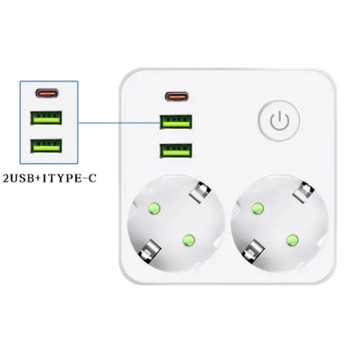 Gniazdo Zasilające 5-w-1 2x EU + 3x USB z Portem Type-C