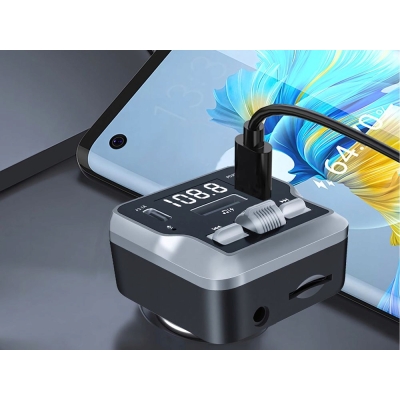 Transmiter fm mp3 estaw głośnomówiący 2xusb c bluetooth 5.3 12v karta sd