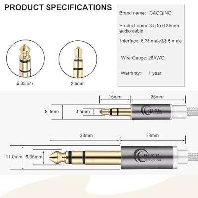 Kabel QING CAOQING z wtykiem jack 3,5 mm i wtykiem jack 6,35 mm, 3 m, adapter AUX, kabel audio stereo, kabel do cyfrowego interfejsu instrumentalnego