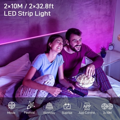 Zestaw 2x taśma LED oświetleniowych RGB 20 m  z pilotem do sypialni, kuchni, dekoracji, sterowane aplikacją, LED 5050