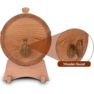 Beczka do przechowywania wina i spirytusu, 3 l, beczka z drewna dębowego, dozownik piwa z drewnianym stojakiem na whisky, bourbon, tequilę, 9,25 x 6,3