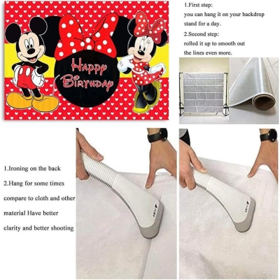 Tło Mickey Minnie, tło fotograficzne Mickey Minnie, Mickey zdjęcie tło dekoracja na przyjęcie urodzinowe kreskówka mysz tło motyw Minnie czerwone tło