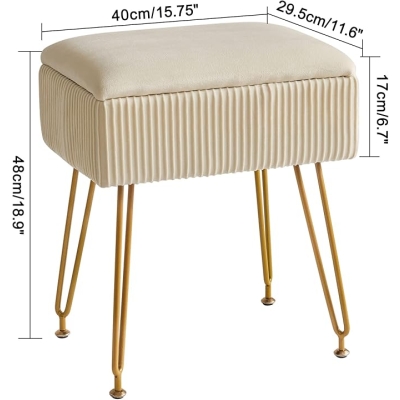 Taboret do makijażu, kwadratowy taboret z aksamitu, nowoczesny, wielofunkcyjny taboret do makijażu do sypialni, salonu, biura, złote nogi, 40 x 29,5 x