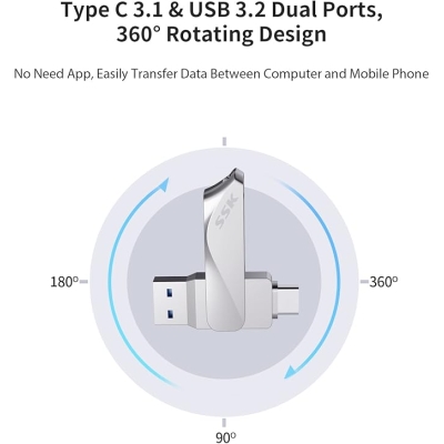 Pendrive SSK 64GB USB C Flash Drive Dual Drive 2 w 1 OTG USB A 3.2 + Type C Stick Thumb Drive,Pendrive z prędkością transferu do 200MB/s Memory Stick