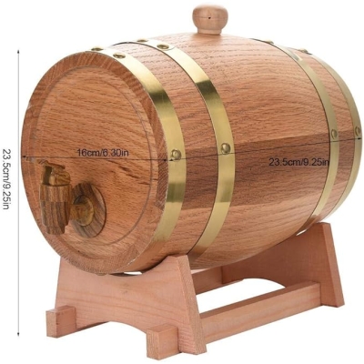 Beczka do przechowywania wina i spirytusu, 3 l, beczka z drewna dębowego, dozownik piwa z drewnianym stojakiem na whisky, bourbon, tequilę, 9,25 x 6,3