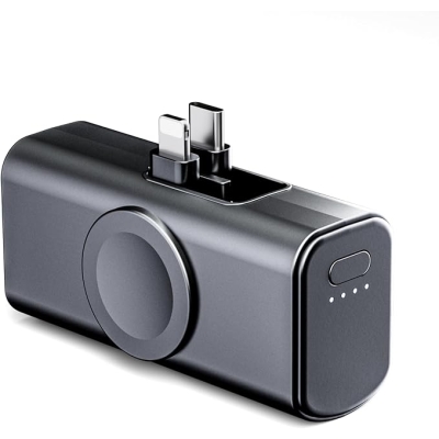 Eazpower Mini Powerbank 5000 mAh, zintegrowany składany USB-C i wtyczka Lightning, kompatybilny ze wszystkimi urządzeniami z serii iPhone, Samsung S22
