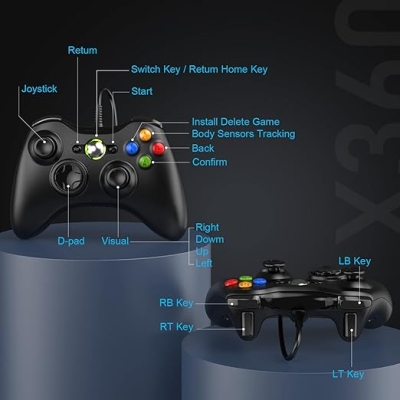 Diswoe Xbox 360 Game Controller, USB Przewodowy kontroler Gamepad o ergonomicznej konstrukcji dla Xbox 360 PC(Windows 7/8 / 8.1/10 / XP/Vista)