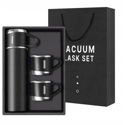 Zestaw termos z filiżankami elegancki i praktyczny 500ml czarny