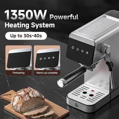 AMZCHEF Ekspres do kawy 20 bar z wyświetlaczem LED, Home 2 w 1, ze zdejmowanym zbiornikiem o pojemności 1,2 l, do domu, na prezent, kompaktowa maszyna