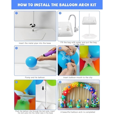 Stojak Łuk z balonów, 3m szerokości, regulowana rama łuku balonowego, idealna do dekoracji imprezowych, nie zawiera balonów