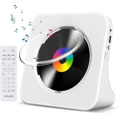 Odtwarzacz CD z Bluetooth Gueray przenośny odtwarzacz CD, montowany na ścianie, wbudowany głośnik Hi-Fi z wyświetlaczem LCD, Home Audio Boombox, radio