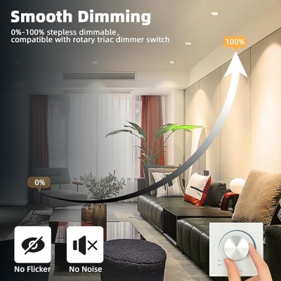 6x Wpuszczane reflektory LED o średnicy 95 mm LED 7W z możliwością ściemniania COB, ultracienkie, wpuszczane oświetlenie sufitowe, ciepła biel 3000K,