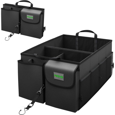 Solidny Organizer do bagażnika samochodowego (czarny) – przechowywanie z paskami mocującymi, najlepszy do porządnej organizacji samochodu