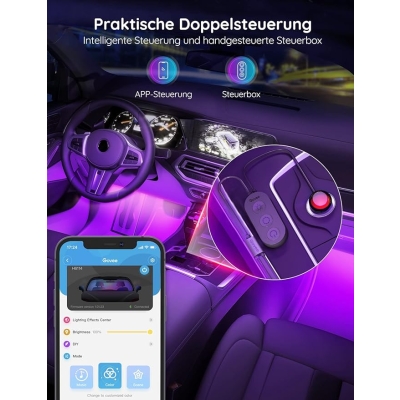 Govee wodoszczelne oświetlenie wewnętrzne samochodu LED, 48 diod LED, ulepszona konstrukcja dwuliniowa, sterowanie aplikacją, wielokolorowe, z wtyczką