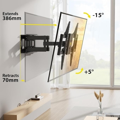 Alphamount Uchwyt ścienny do telewizora do większości telewizorów 4K LED i OLED o przekątnej do 45 kg, uchwyt na telewizor z dwoma ramionami przegubow