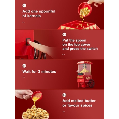 Reemix maszyna do robienia popcornu do domu, 2 minuty szybkiej, bez tłuszczu, bez oleju, moc 1200 W, na wieczory piłkarskie i święta Bożego Narodzenia