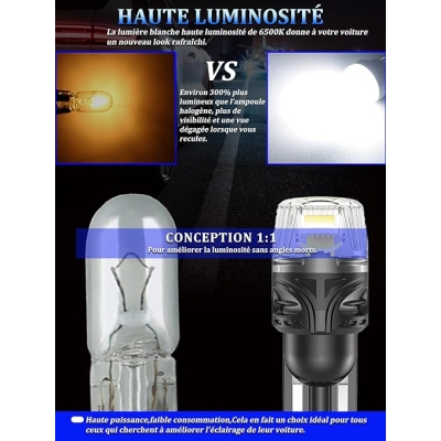 Żarówki XELORD W5W T10 LED 6000K, białe, bez polaryzacji, przeznaczone do czytania w samochodzie, oświetlenia tablicy rejestracyjnej, 2 sztuki