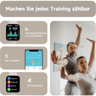 BingoFit Fitness Tracker, smartwatch z funkcją telefonu, zegarek fitness z pulsometrem, krokomierzem, monitorowaniem snu, tlenem we krwi, ekran dotyko