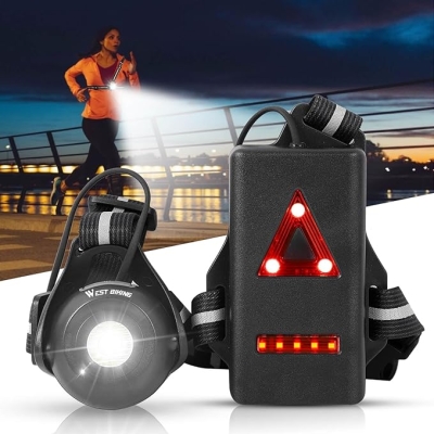 Szelki do biegania West Biking Night Running Lights, ładowana przez USB lampa na klatkę piersiową z regulowanym kątem wiązki światła 90°, wodoodporna,