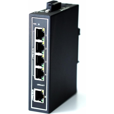WDH-5ET-DC 10/100 Mb/s Niezarządzane 5-portowe przemysłowe przełączniki Ethernet z szyną DIN/montażem na ścianie (zgodne z normą UL, bez wentylatora,