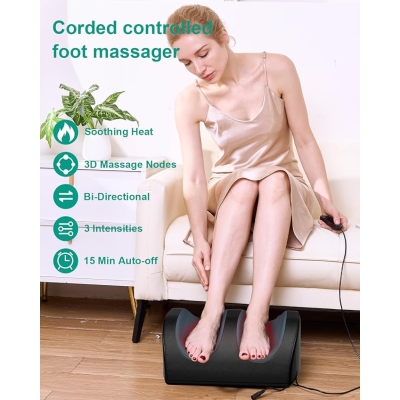 Masażer do stóp Shiatsu LAOBEN z funkcją ogrzewania, rozluźnia mięśnie nóg, poprawia krążenie krwi, masażer do stóp i nóg z rolkami masującymi do głęb