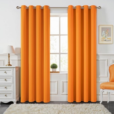 Pomarańczowe zasłony zaciemniające do salonu 140x225, zestaw 2 paneli, zasłony z przelotkami premium do sypialni, zasłony okienne z izolacją termiczną