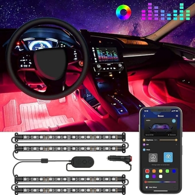Govee wodoszczelne oświetlenie wewnętrzne samochodu LED, 48 diod LED, ulepszona konstrukcja dwuliniowa, sterowanie aplikacją, wielokolorowe, z wtyczką